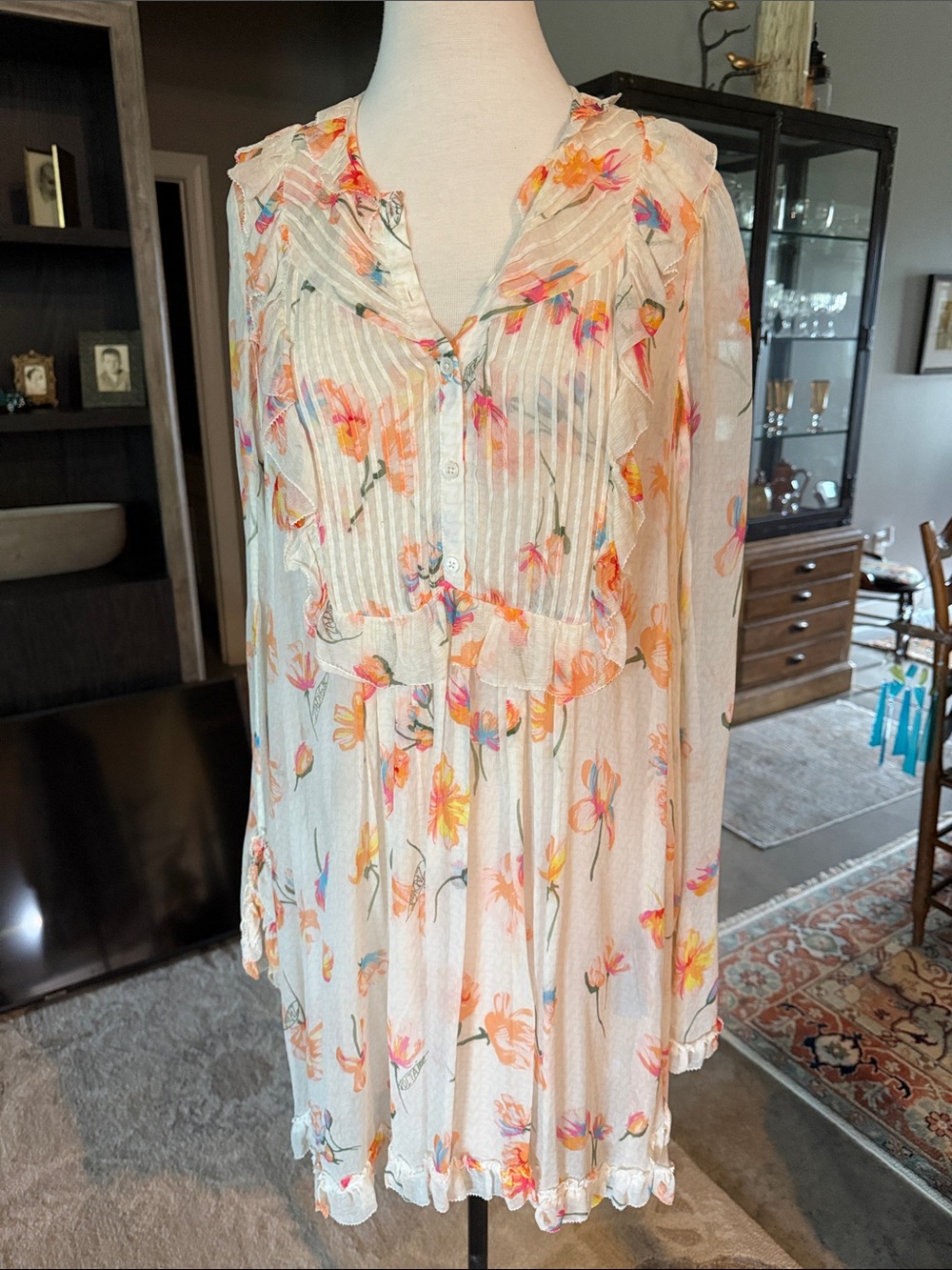 Zadig & Voltaire Cream Floral Ruffle Long-Sleeve Dress